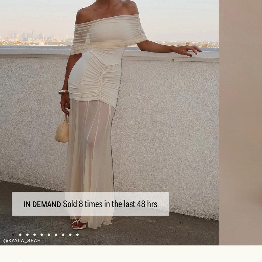 Meshki Cream Off-Shoulder Ruched Maxi Dress